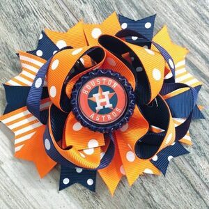 Houston Astros 5" Inch Hair Bow on Alligator Clip Brand New